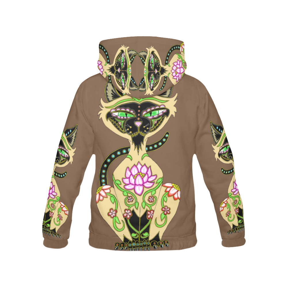 Siamese Cat Sugar Skull Brown All Over Print Hoodie for Men (USA Size) (Model H13)