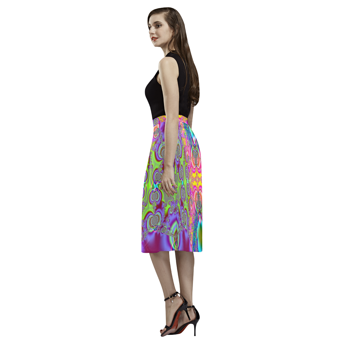 Bohemian Lace Tie-Dye Fractal Abstract Aoede Crepe Skirt (Model D16)