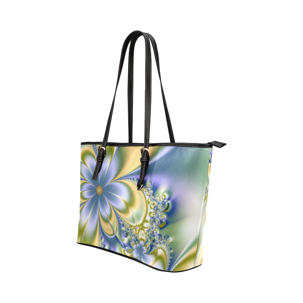 Silky Flowers Leather Tote Bag/Small (Model 1651)