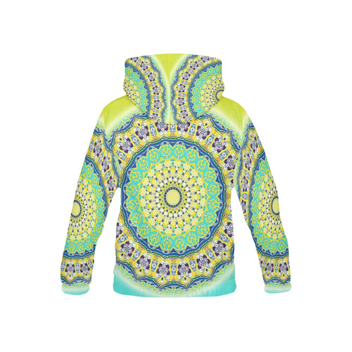 Power Mandala - Blue Green Yellow Lilac All Over Print Hoodie for Kid (USA Size) (Model H13)