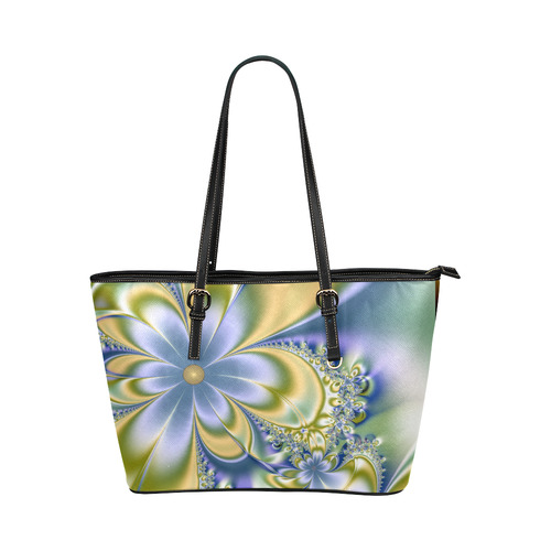 Silky Flowers Leather Tote Bag/Large (Model 1651)