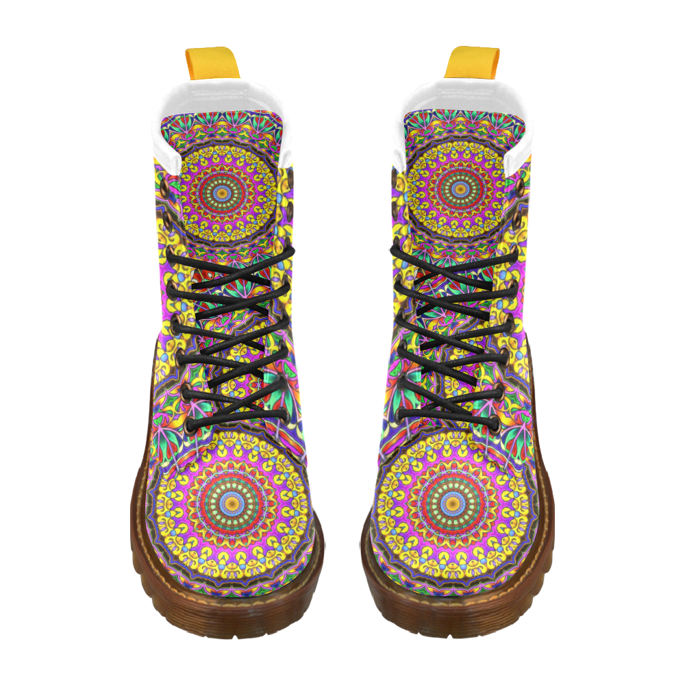 Oriental Watercolor Mandala multicolored h High Grade PU Leather Martin Boots For Women Model 402H