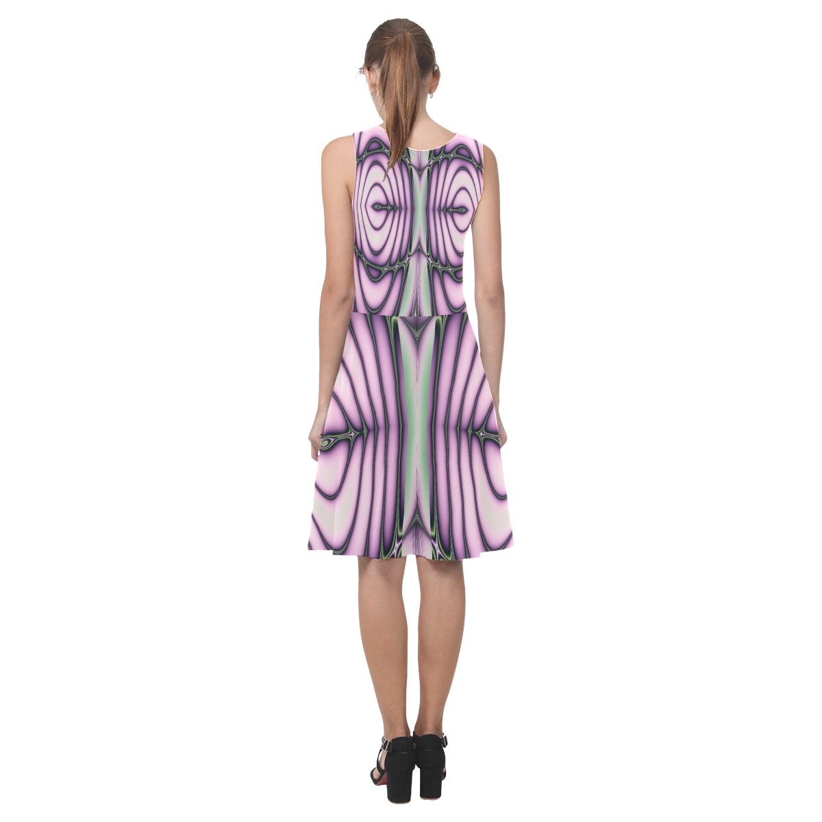 Pink and Green Ripples Fractal Abstract Atalanta Casual Sundress(Model D04)