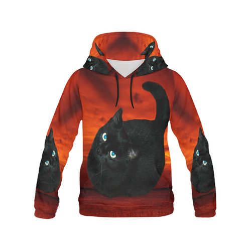 Cat and Red Sky All Over Print Hoodie for Women (USA Size) (Model H13)