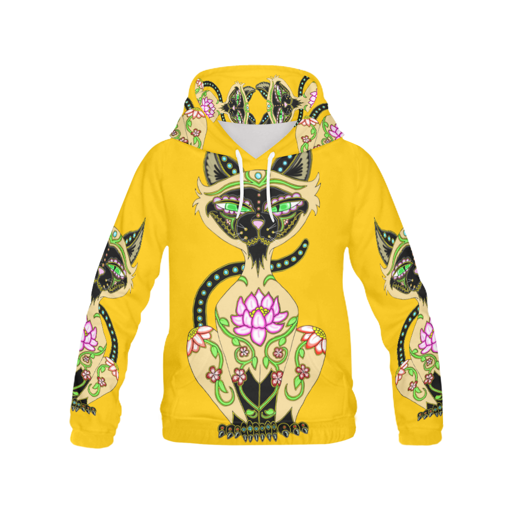 Siamese Cat Sugar Skull Yellow All Over Print Hoodie for Men (USA Size) (Model H13)