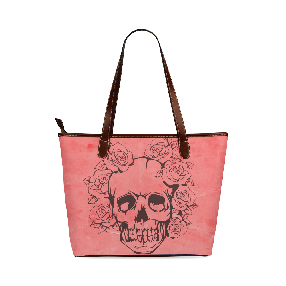 Skull with roses peach Shoulder Tote Bag (Model 1646)
