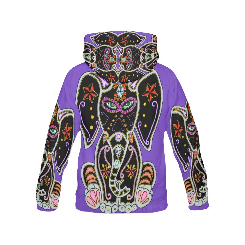 Mystical Sugar Skull Elephant Purple All Over Print Hoodie for Men (USA Size) (Model H13)