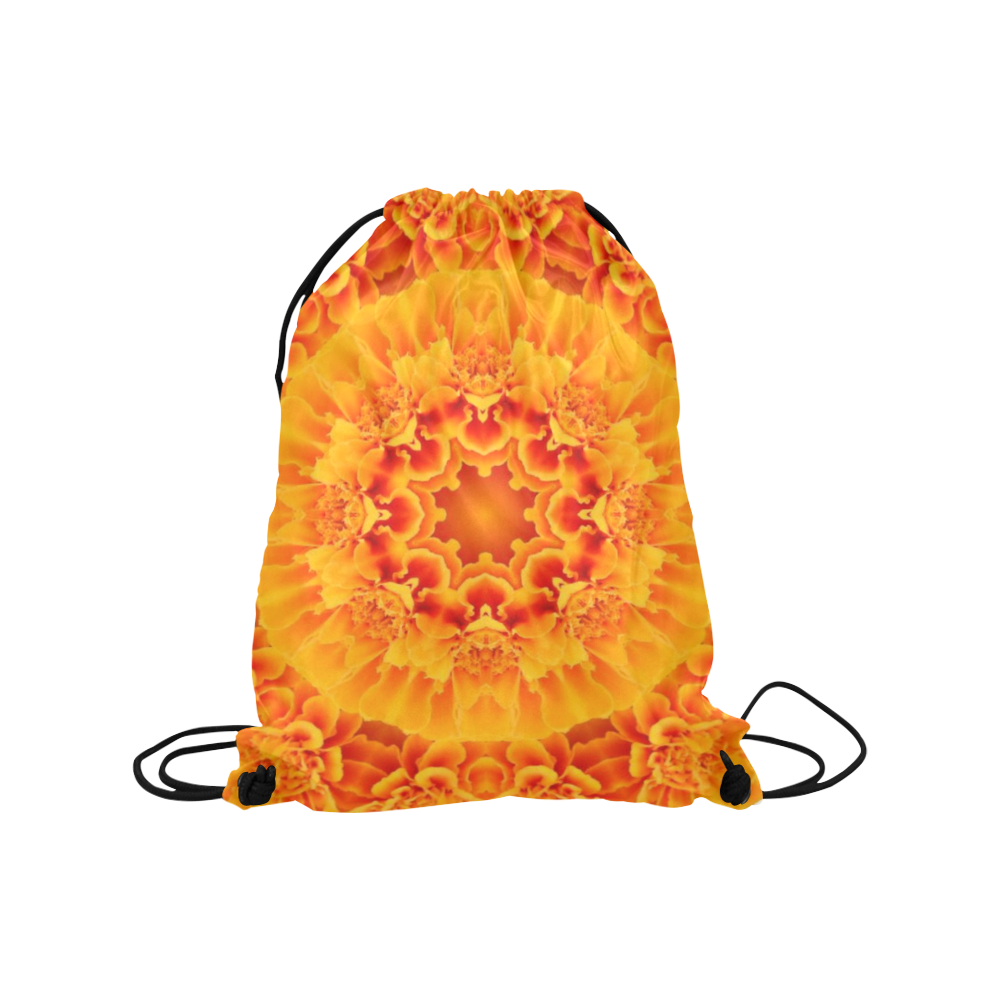 Orange Marigold Mandala Medium Drawstring Bag Model 1604 (Twin Sides) 13.8"(W) * 18.1"(H)