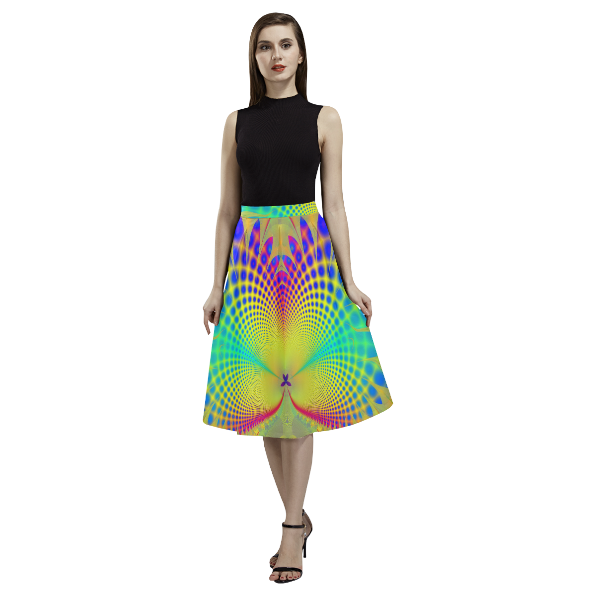 Summers Tropical Awakening Fractal Abstract Aoede Crepe Skirt (Model D16)
