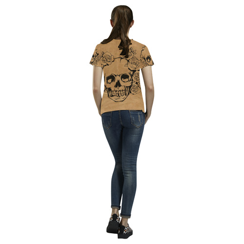 Skull with roses, vintage All Over Print T-Shirt for Women (USA Size) (Model T40)