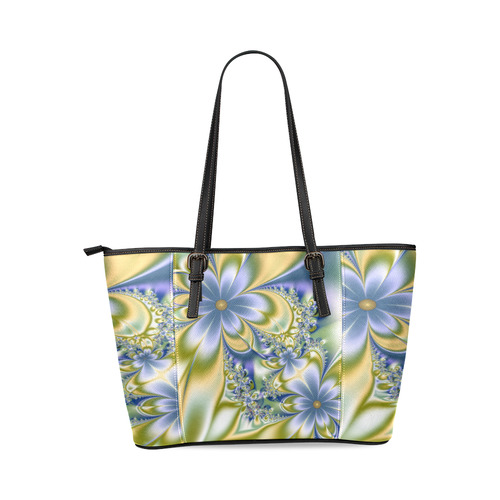 Silky Flowers Leather Tote Bag/Small (Model 1640)