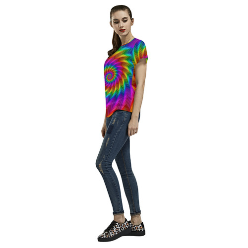 Psychedelic Rainbow Spiral All Over Print T-Shirt for Women (USA Size) (Model T40)