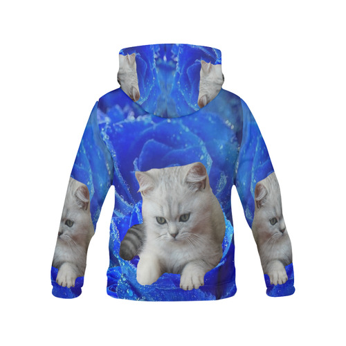 Cat and Rose All Over Print Hoodie for Women (USA Size) (Model H13)