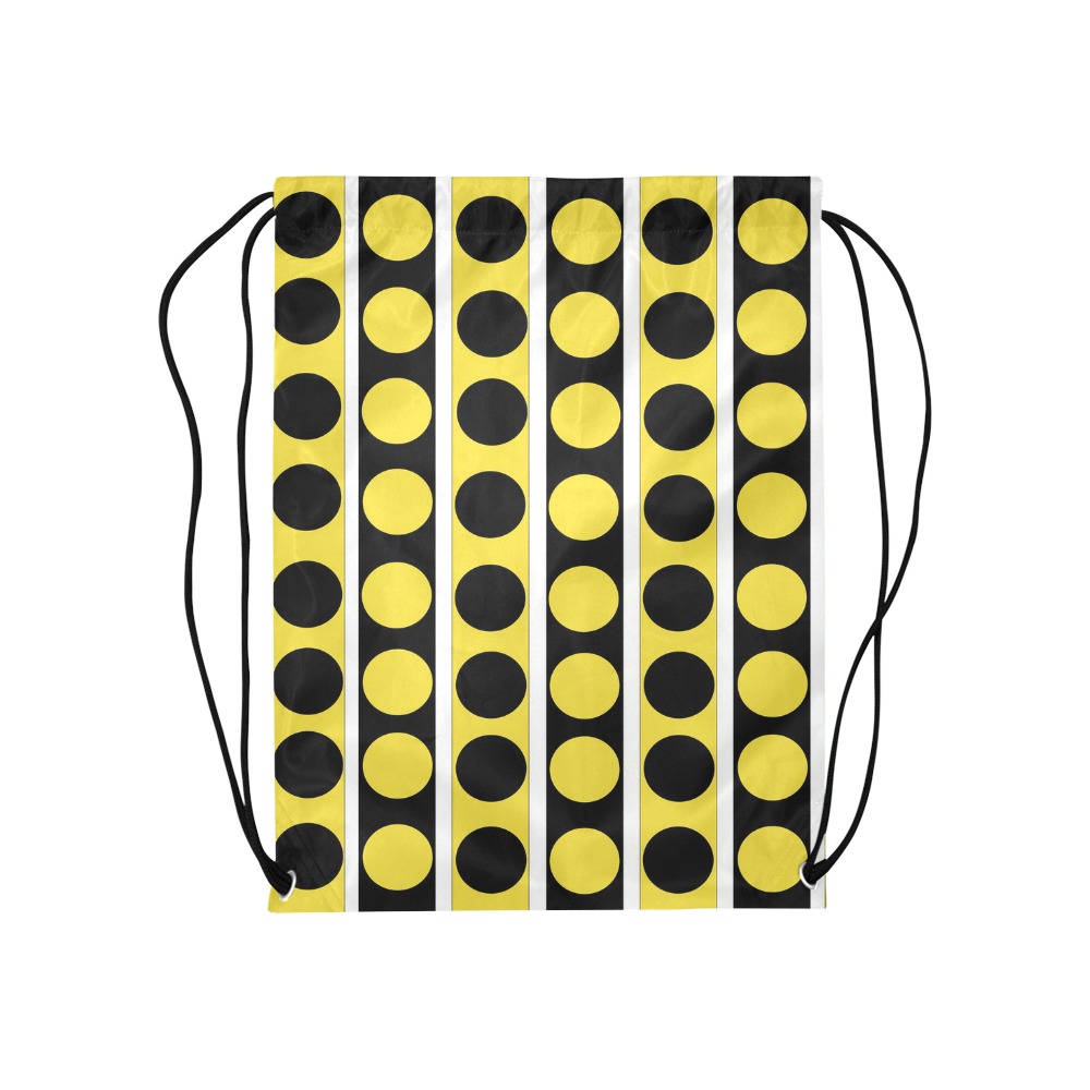 Black, White, Yellow Stripes and Circles Medium Drawstring Bag Model 1604 (Twin Sides) 13.8"(W) * 18.1"(H)
