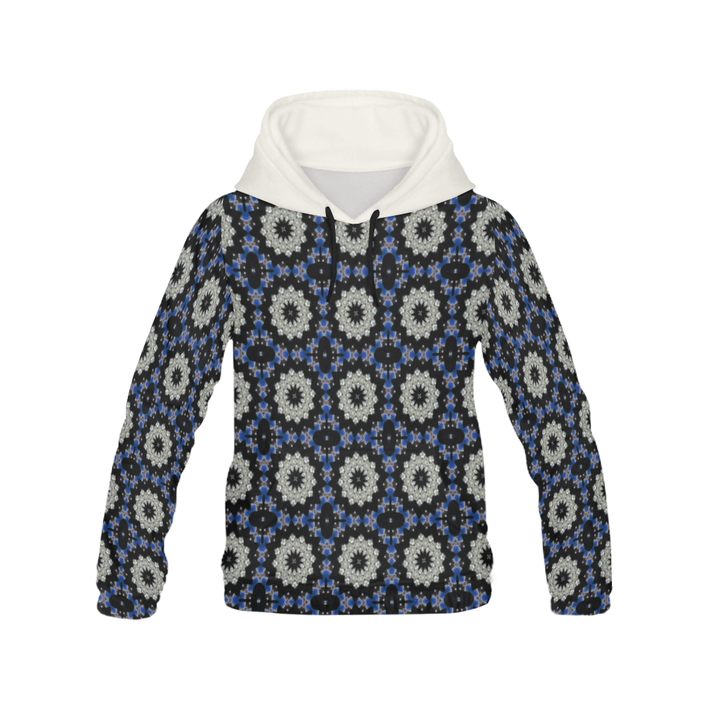 Blue and Black Geometric All Over Print Hoodie for Women (USA Size) (Model H13)