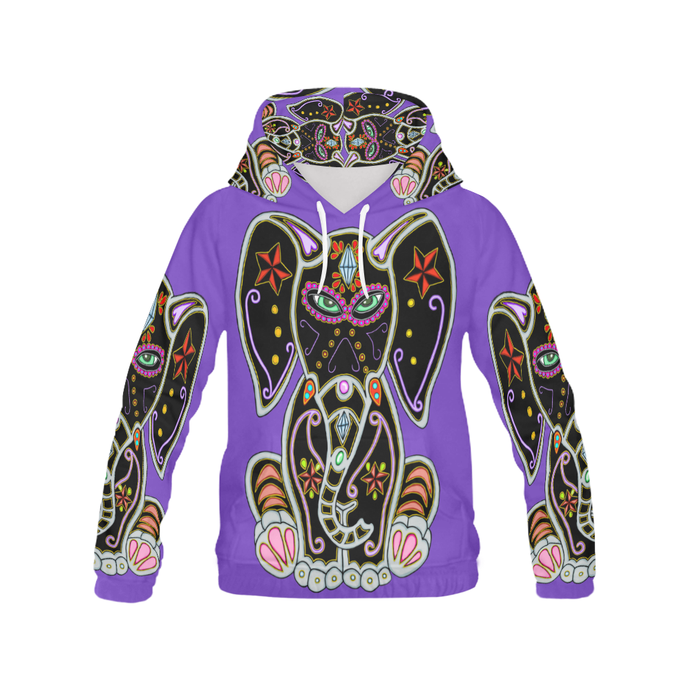 Mystical Sugar Skull Elephant Purple All Over Print Hoodie for Men (USA Size) (Model H13)