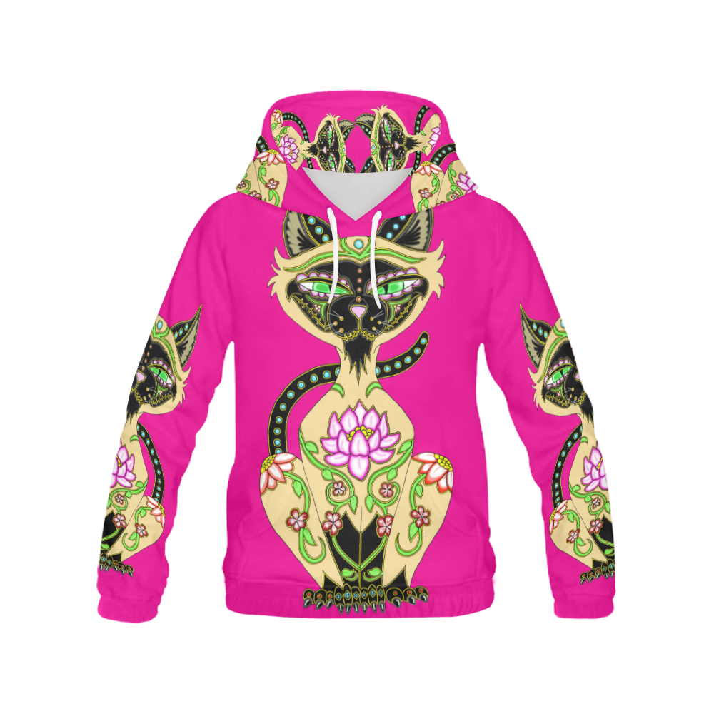 Siamese Cat Sugar Skull Pink All Over Print Hoodie for Men (USA Size) (Model H13)