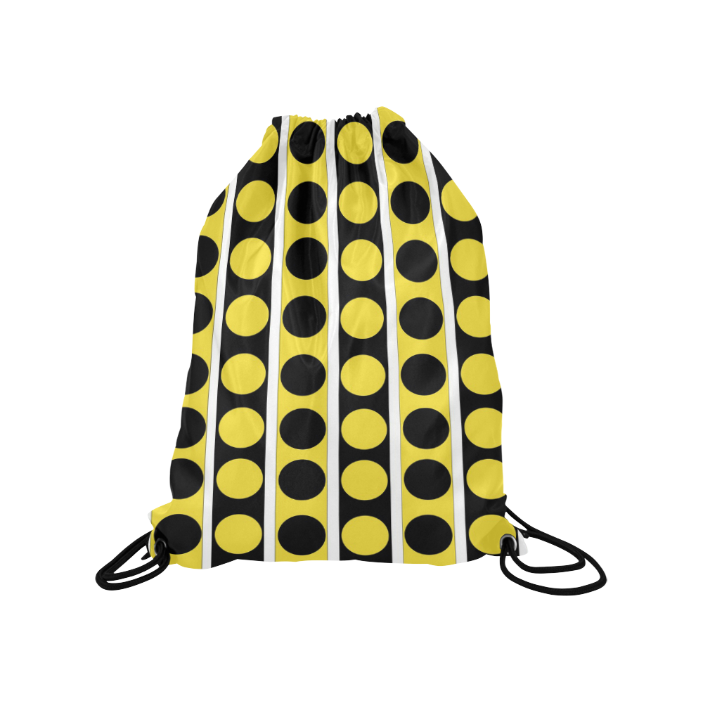 Black, White, Yellow Stripes and Circles Medium Drawstring Bag Model 1604 (Twin Sides) 13.8"(W) * 18.1"(H)