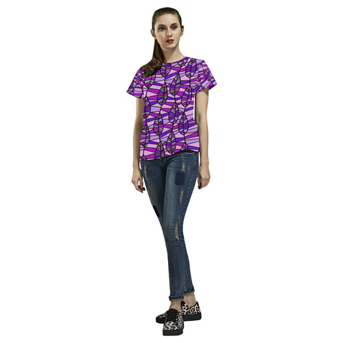 Purple Leaves Mosaic All Over Print T-Shirt for Women (USA Size) (Model T40)