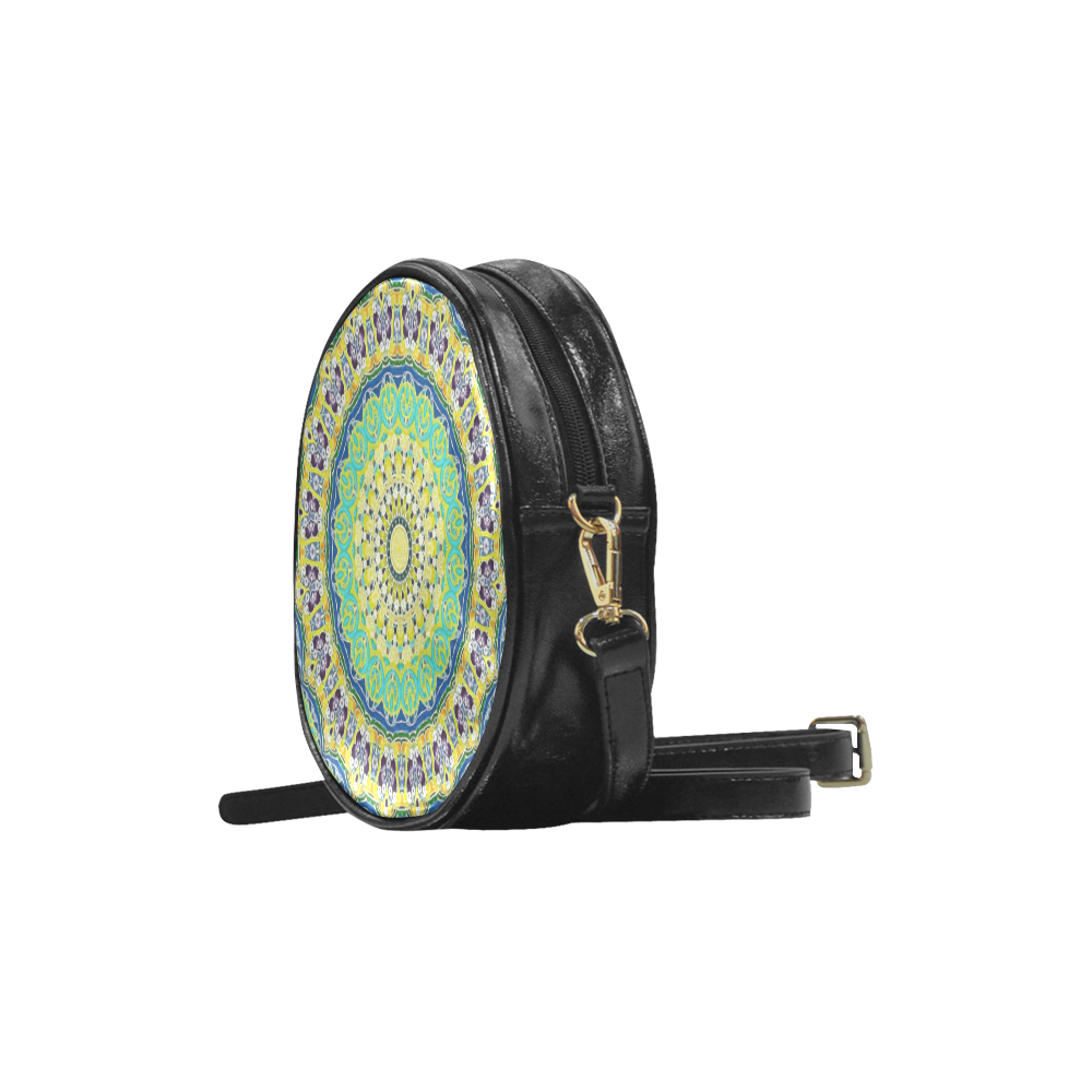 Power Mandala - Blue Green Yellow Lilac Round Sling Bag (Model 1647)