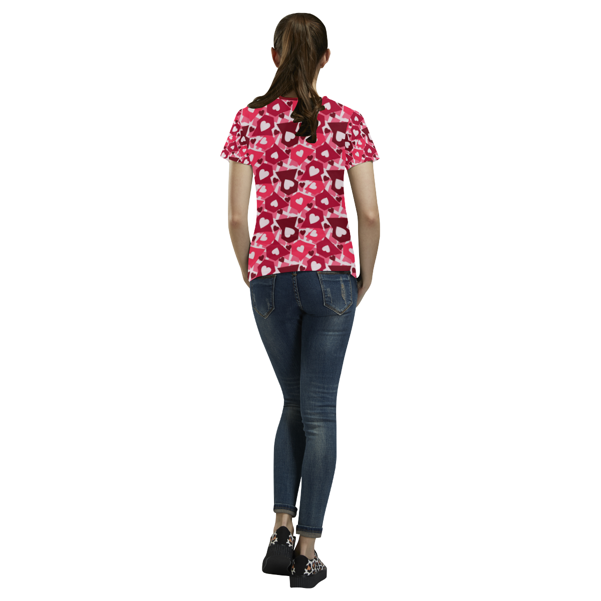 Heart Confetti All Over Print T-Shirt for Women (USA Size) (Model T40)
