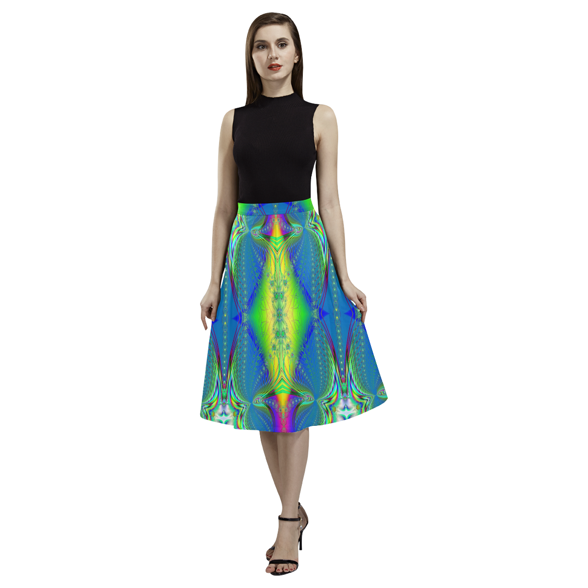Colorful Neon Webs on the Water Fractal Abstract Aoede Crepe Skirt (Model D16)