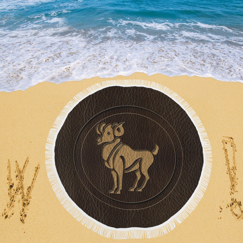 Leather-Look Zodiac Aries Circular Beach Shawl 59"x 59"