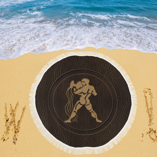 Leather-Look Zodiac Aquarius Circular Beach Shawl 59"x 59"