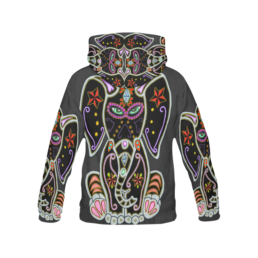 Mystical Sugar Skull Elephant Black All Over Print Hoodie for Men (USA Size) (Model H13)