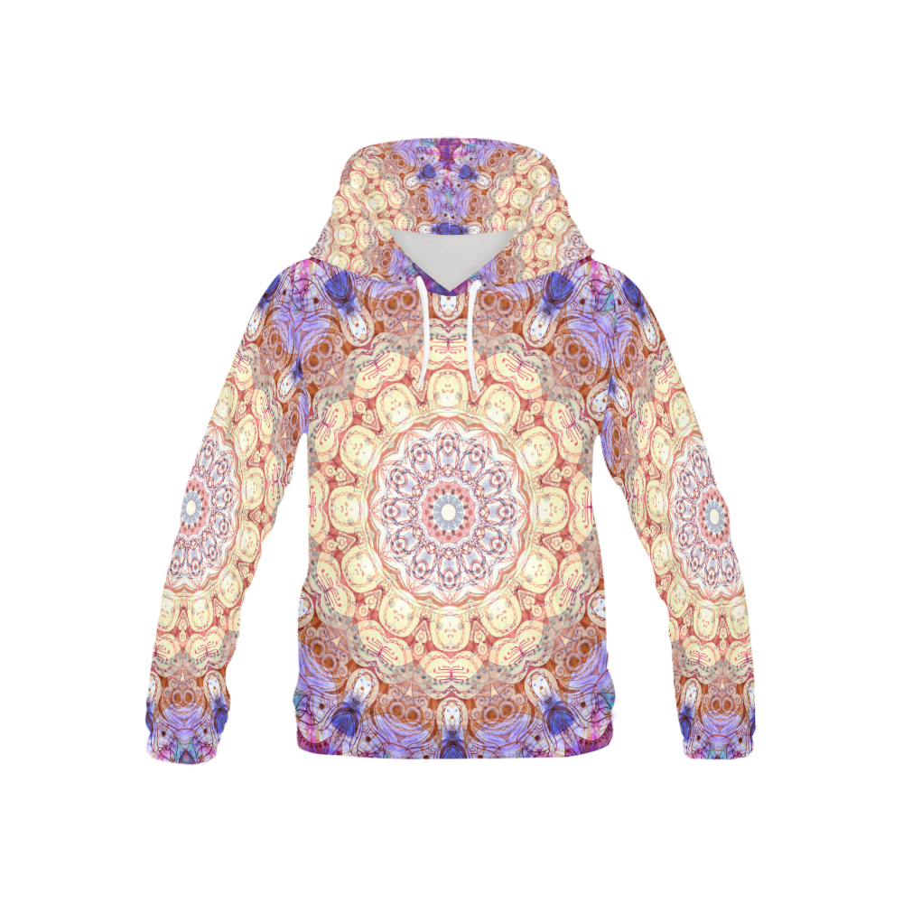 Watercolor Mandala Grunge - Magenta Blue Yellow All Over Print Hoodie for Kid (USA Size) (Model H13)