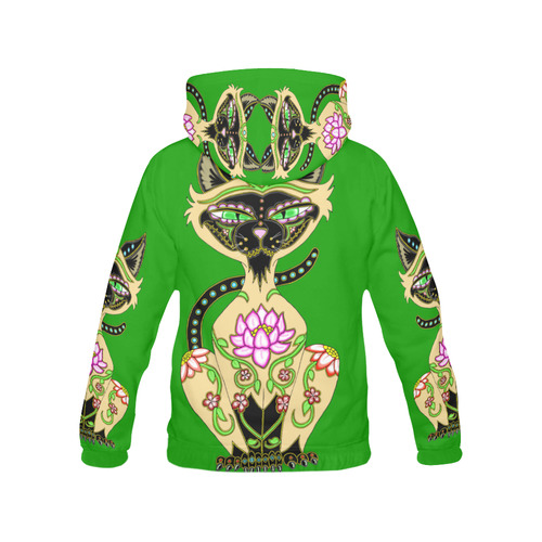 Siamese Cat Sugar Skull Green All Over Print Hoodie for Men (USA Size) (Model H13)