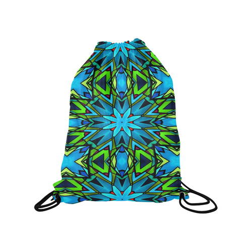 Blue and Green Stained Glass Medium Drawstring Bag Model 1604 (Twin Sides) 13.8"(W) * 18.1"(H)