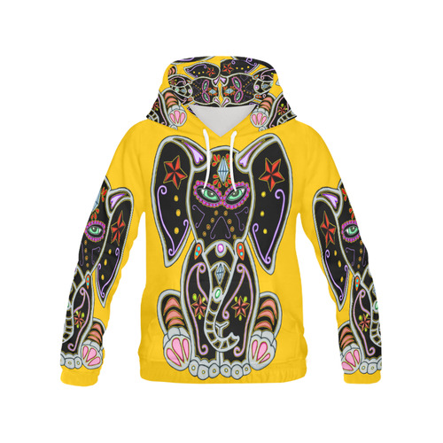 Mystical Sugar Skull Elephant Yellow All Over Print Hoodie for Men (USA Size) (Model H13)
