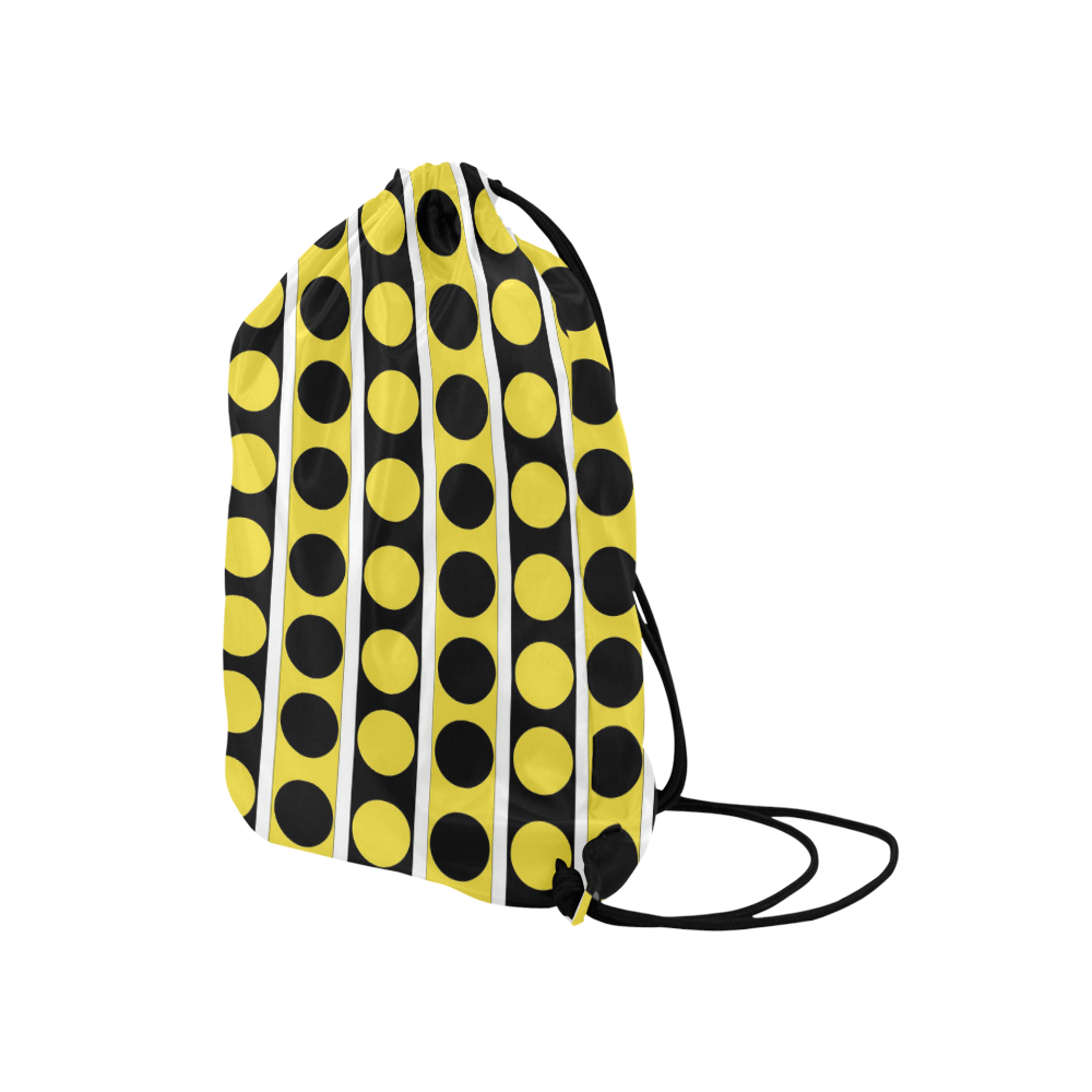 Black, White, Yellow Stripes and Circles Medium Drawstring Bag Model 1604 (Twin Sides) 13.8"(W) * 18.1"(H)