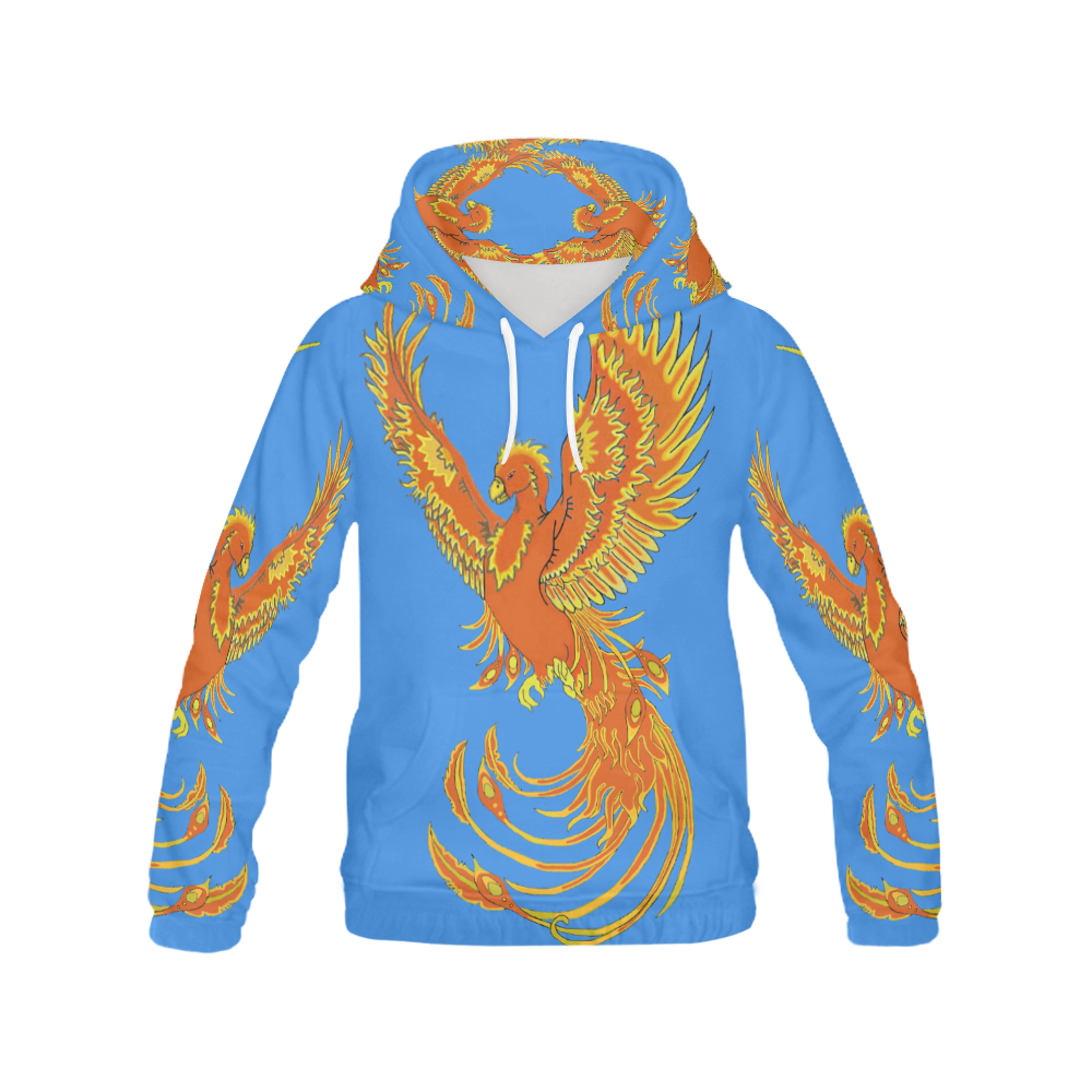 Phoenix Rising Blue All Over Print Hoodie for Women (USA Size) (Model H13)
