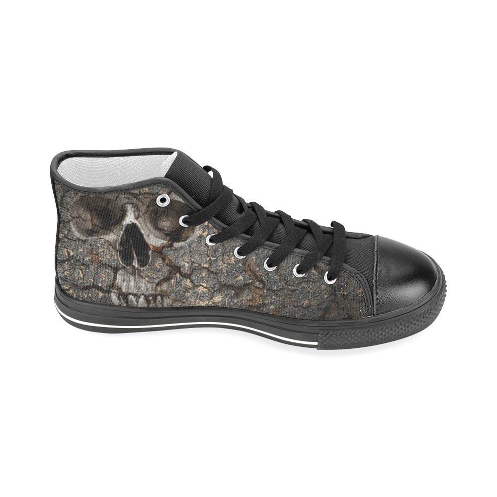 Human skull pattern on grunge cracked wall Men’s Classic High Top Canvas Shoes (Model 017)