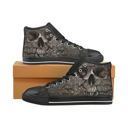Human skull pattern on grunge cracked wall Men’s Classic High Top Canvas Shoes (Model 017)