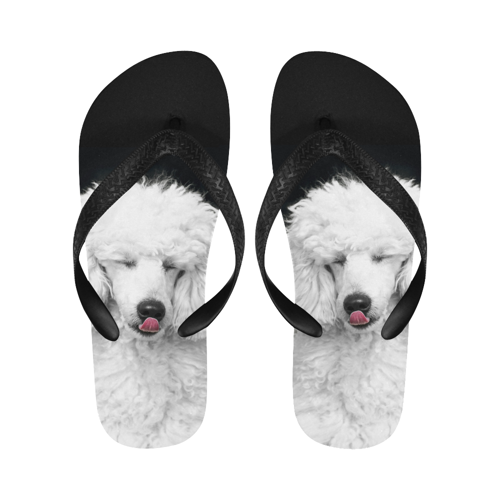 Silly White Poodle Flip Flops for Men/Women (Model 040)