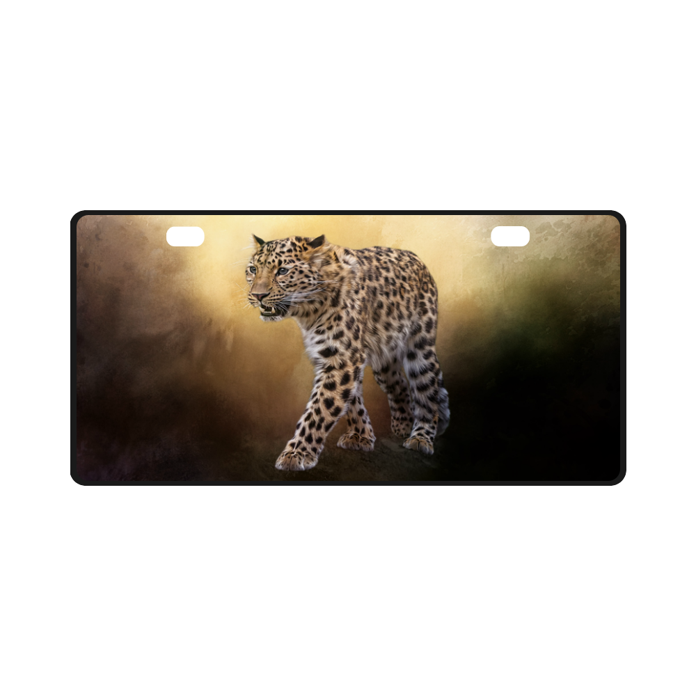 A magnificent painted Amur leopard License Plate