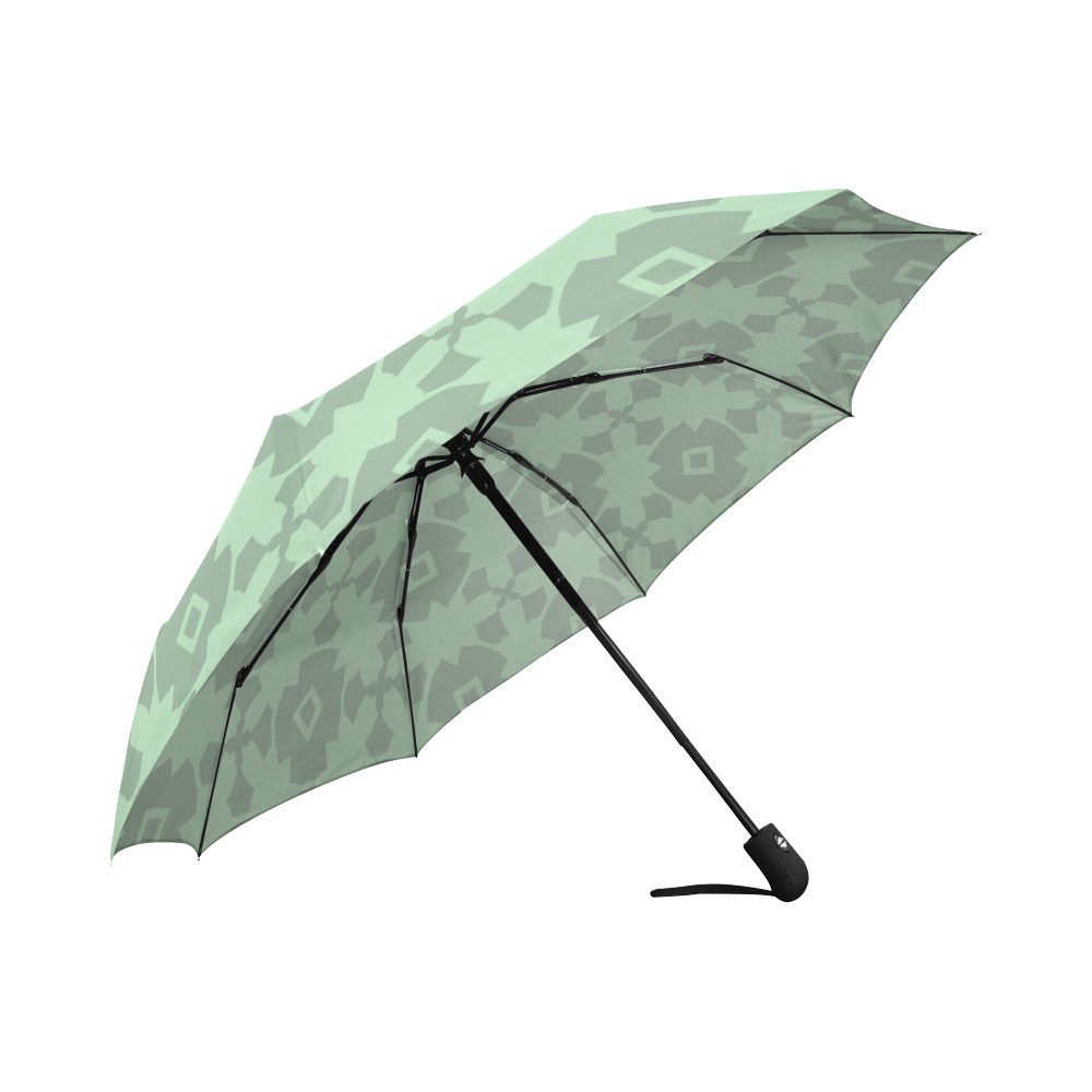 Mint Green Geometric Tile Pattern Auto-Foldable Umbrella (Model U04)