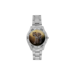 A magnificent painted Amur leopard Men's Stainless Steel Analog Watch(Model 108)