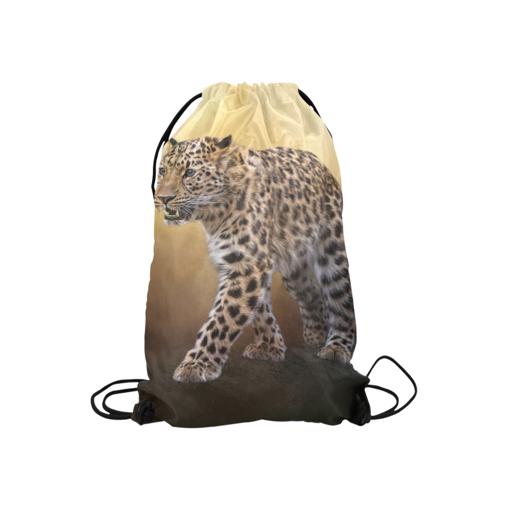 A magnificent painted Amur leopard Small Drawstring Bag Model 1604 (Twin Sides) 11"(W) * 17.7"(H)