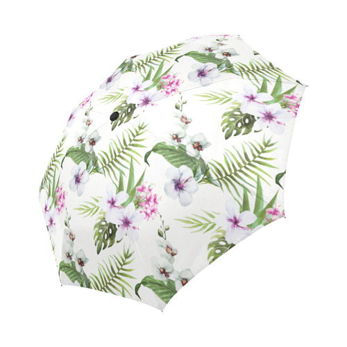 Tropical Hibiscus and Palm Leaves Auto-Foldable Umbrella (Model U04)