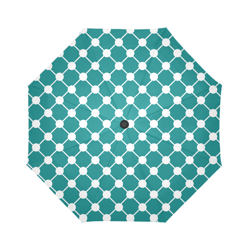 Teal Trellis Dots Auto-Foldable Umbrella (Model U04)