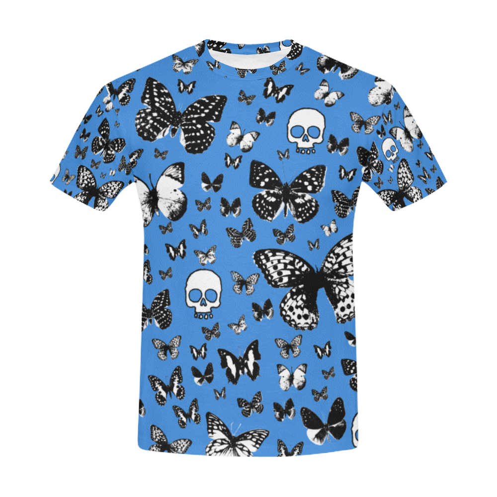 Skulls & Butterflies on Blue All Over Print T-Shirt for Men (USA Size) (Model T40)