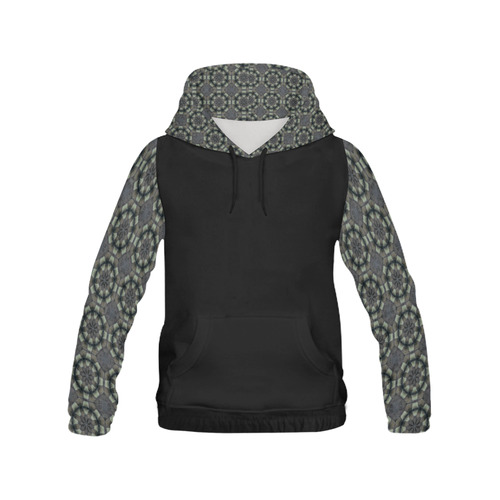 Gray and Black Geometric All Over Print Hoodie for Women (USA Size) (Model H13)