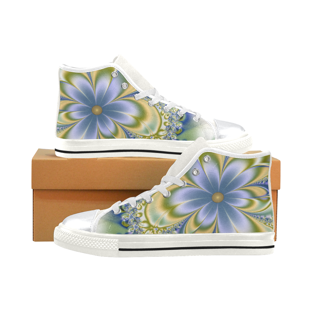 Silky Flowers High Top Canvas Shoes for Kid (Model 017)