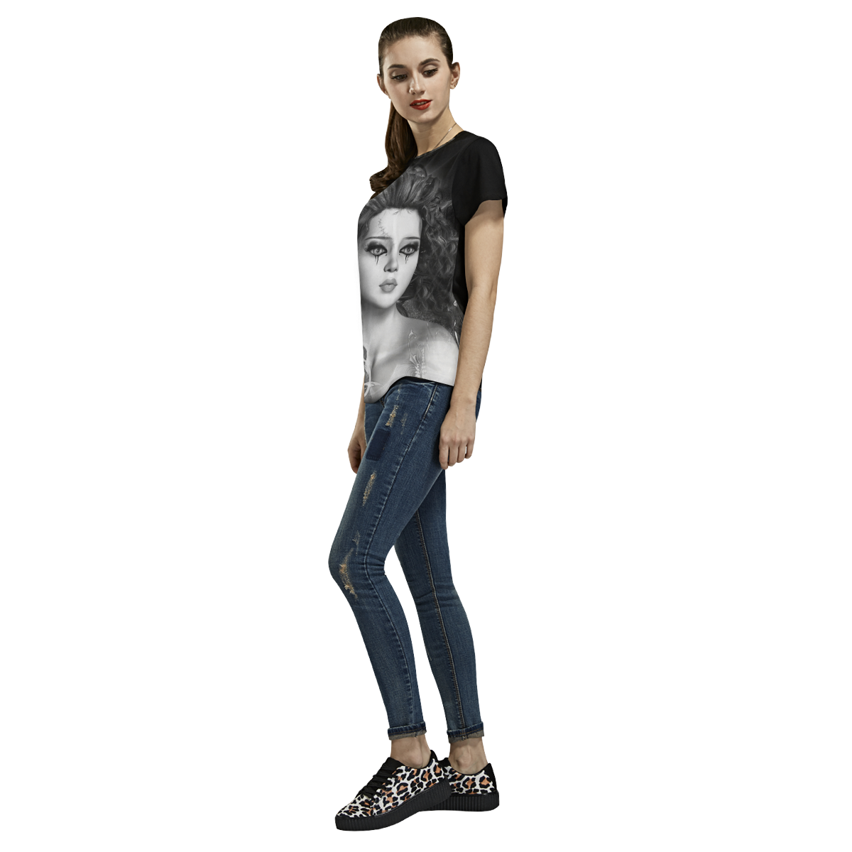 Gothic Girls Lost Forever Fantasy Goth Art All Over Print T-Shirt for Women (USA Size) (Model T40)