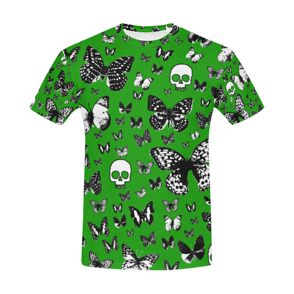 Skulls & Butterflies on Green All Over Print T-Shirt for Men (USA Size) (Model T40)