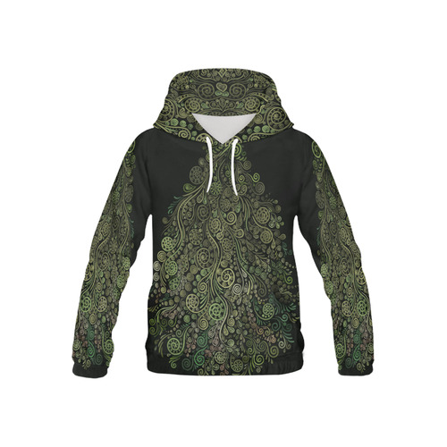 3D Ornaments -Fantasy Tree, green on black All Over Print Hoodie for Kid (USA Size) (Model H13)